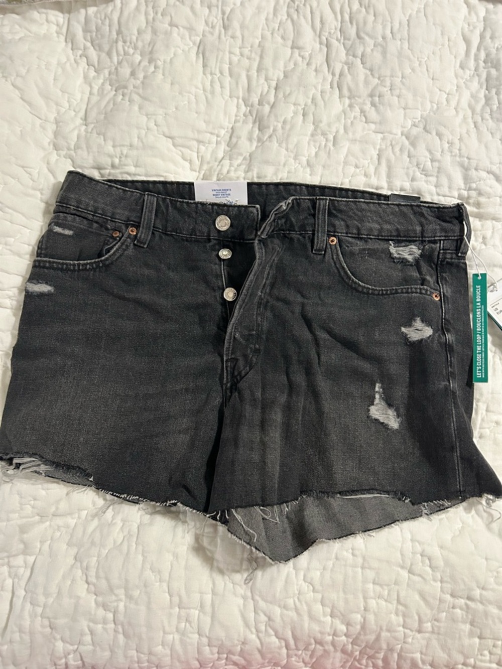 H&M Black Distressed High-Rise Denim Shorts